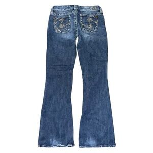 Silver Eden Women’s 28 Lowrise Blue Bootcut Faded Embroidered Pockets Denim